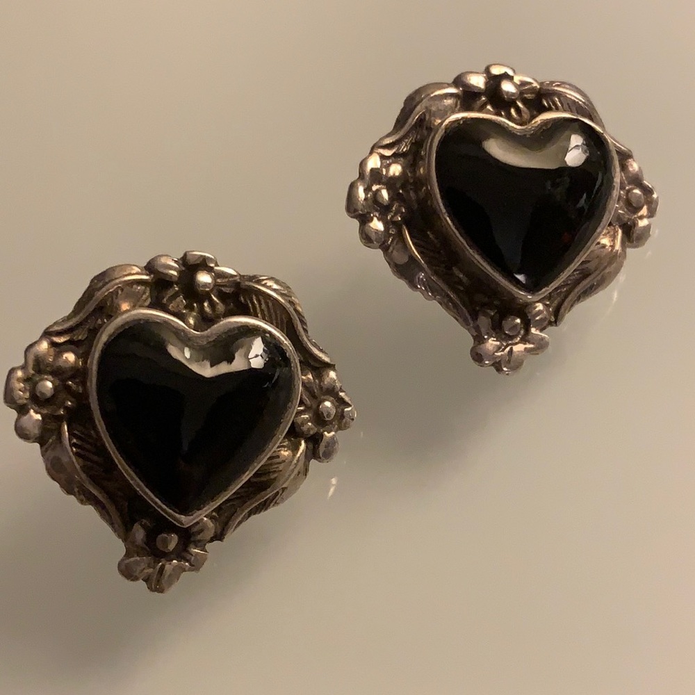 Black Heart onyx .925 Earrings sterling silver